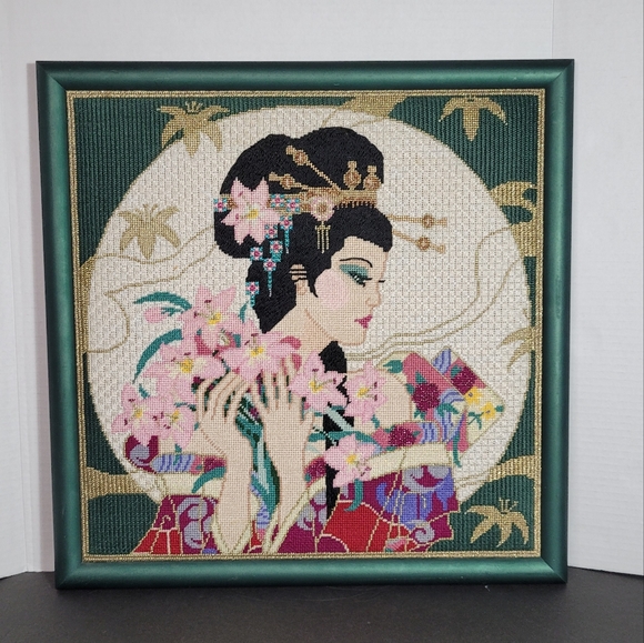 Geisha and the Moon Needlepoint Crewel Work on Handpainted Canvas - Picture 12 of 12
